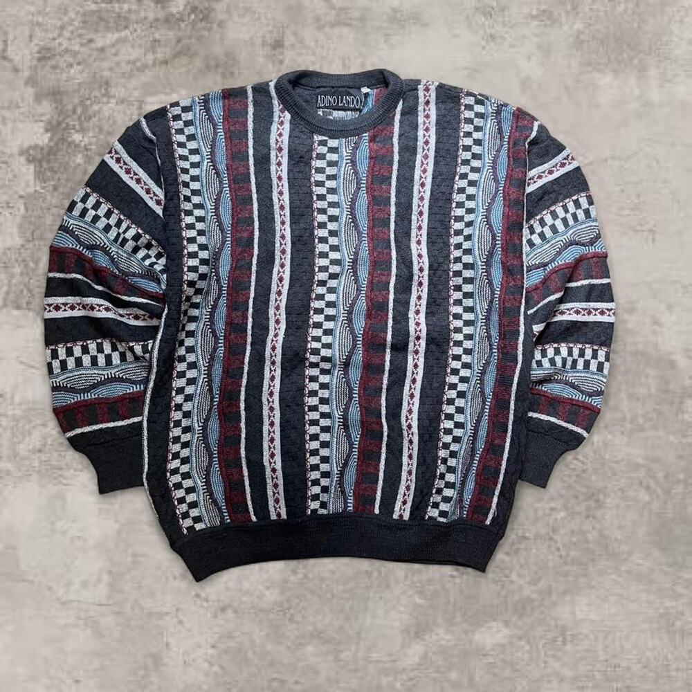 Coogi Original Blues Style Sweater Black Red White Alpaca Wool Knit Jumper XL